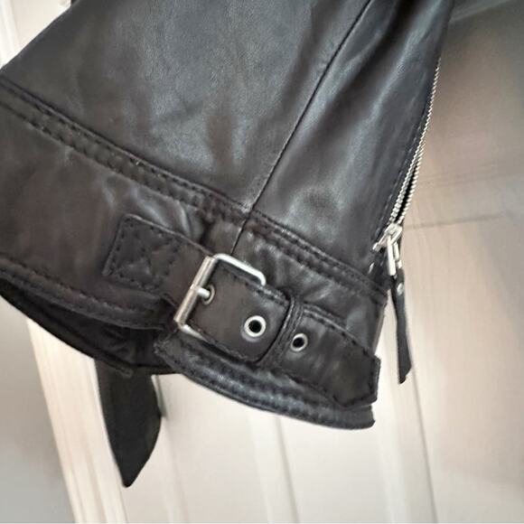 Michael Kors Genuine Leather Black Moto Jacket Biker S/P Small Petite Zipper - Picture 10 of 16